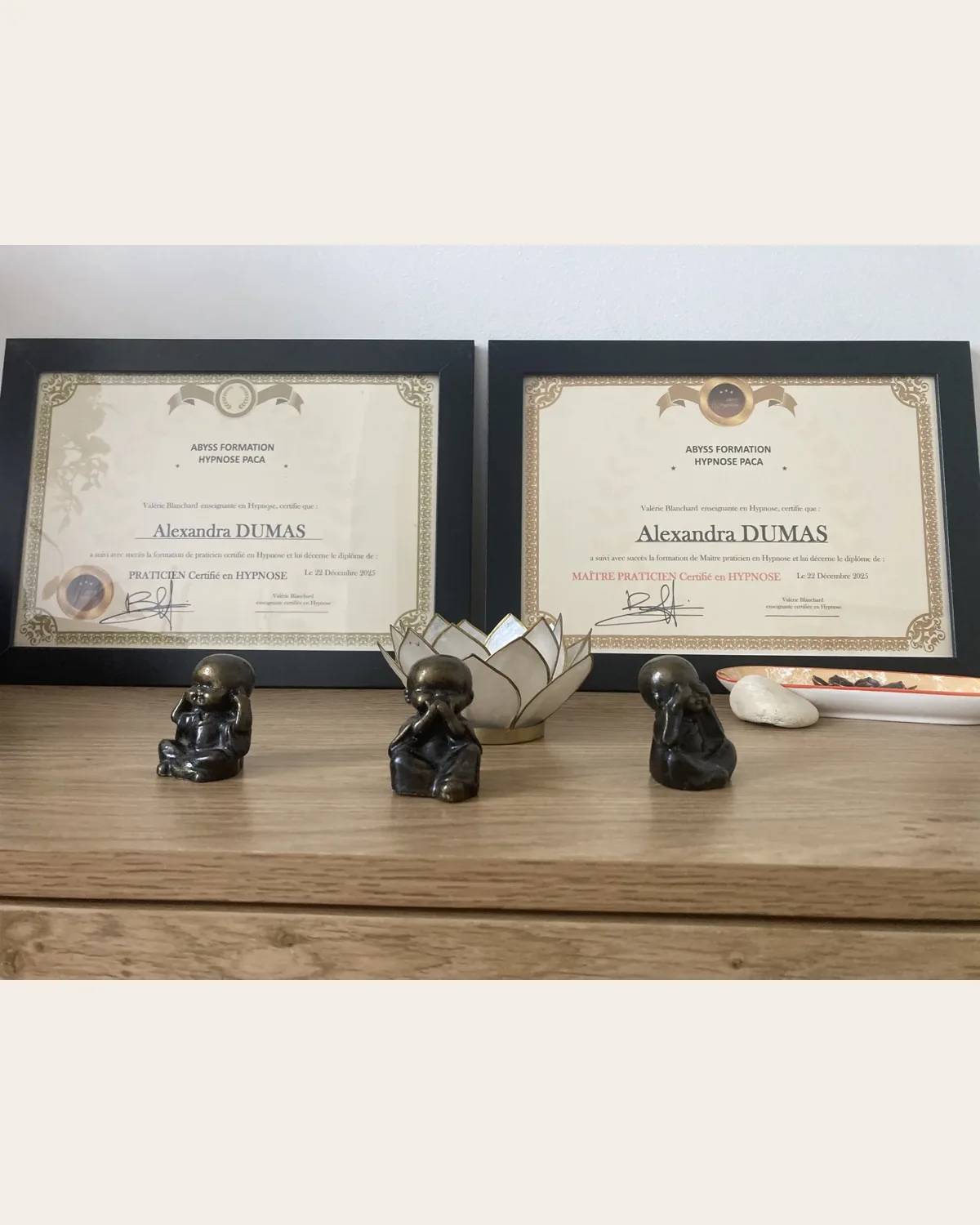 Certificats de formation en hypnose d’Alexandra Dumas